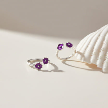 Silver Fashion Pink Flower Toe Rings