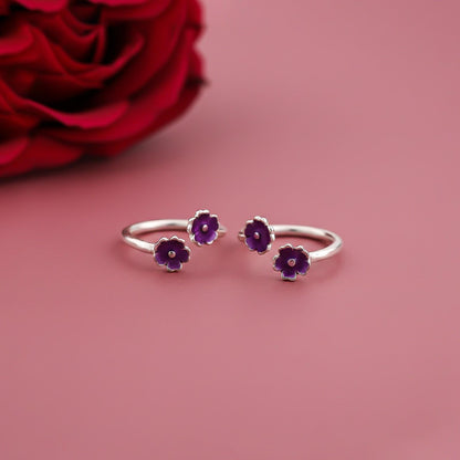 Silver Fashion Pink Flower Toe Rings