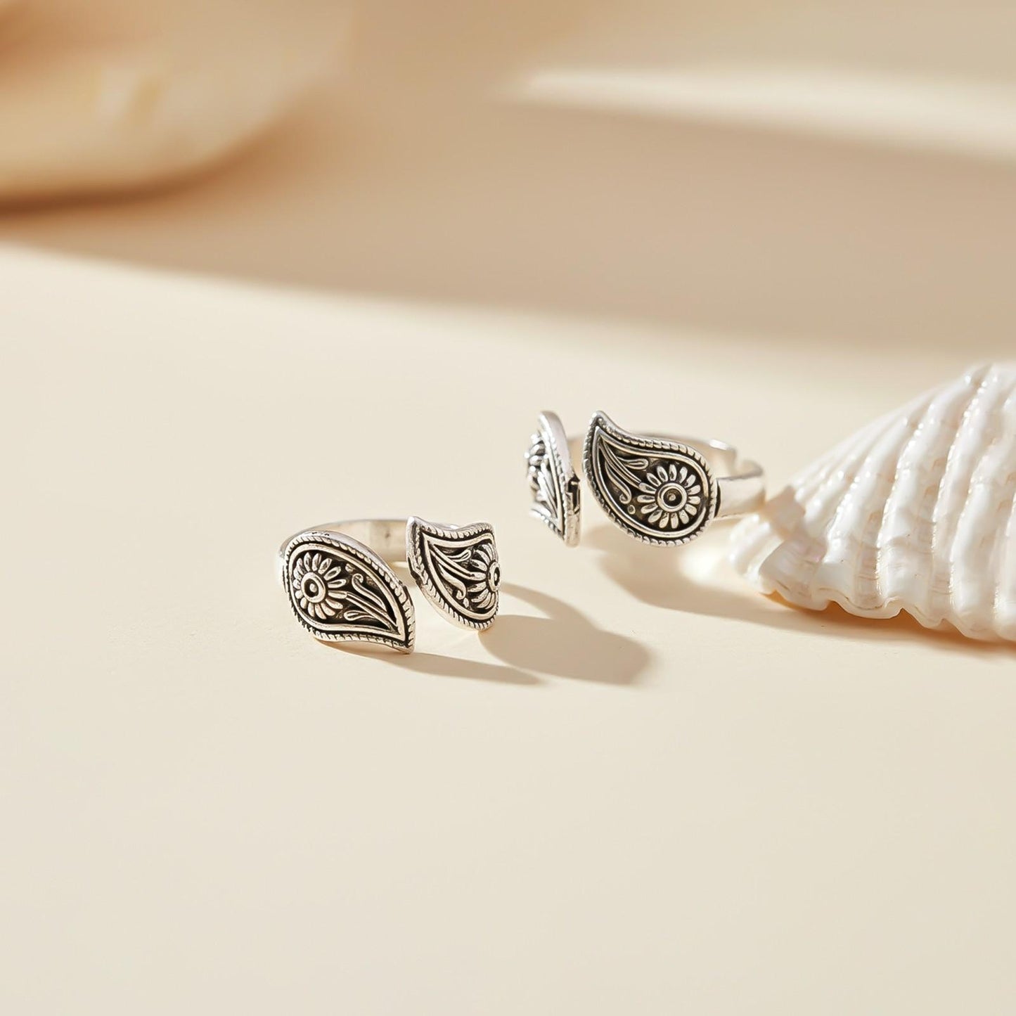 Paisley Silver Toe Rings For Women