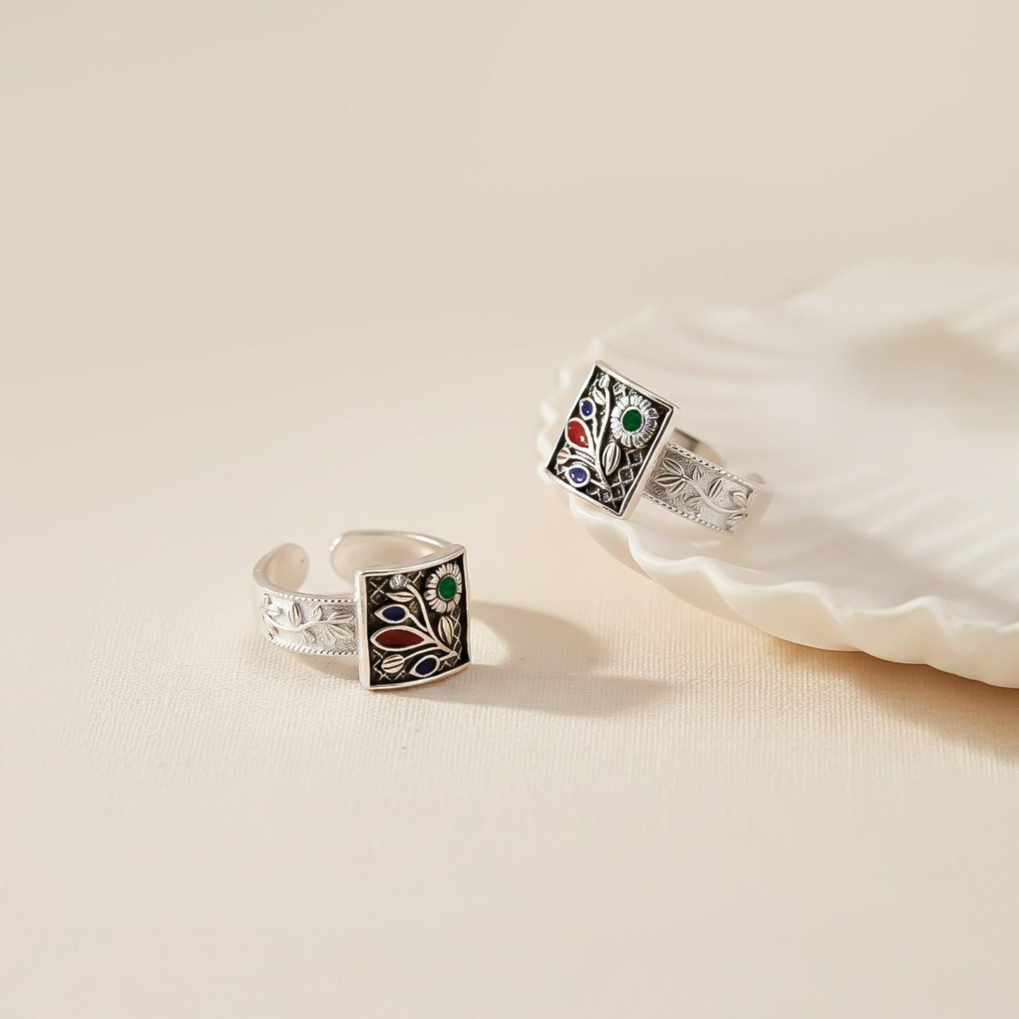Silver Fancy Flowers Design Toe Rings