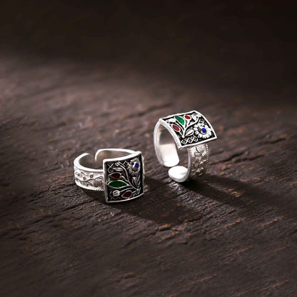 Silver Flowers Design Toe Rings For Womens