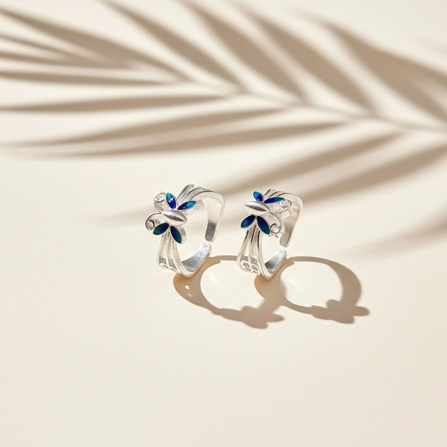 Blue Silver Butterfly Toe Rings