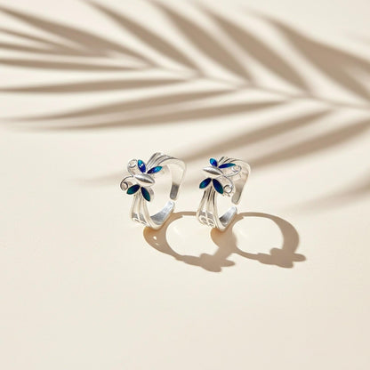 Blue Silver Butterfly Toe Rings
