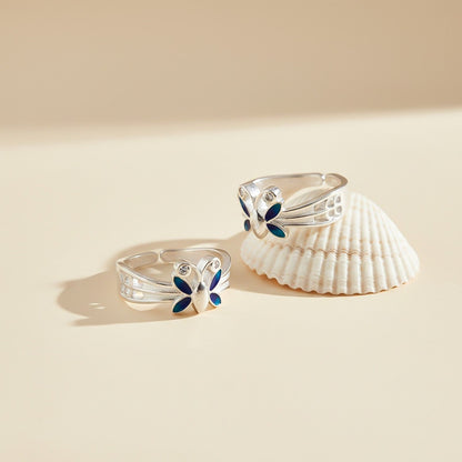 Blue Silver Butterfly Toe Rings