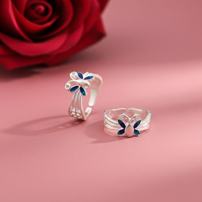 Blue Silver Butterfly Toe Rings