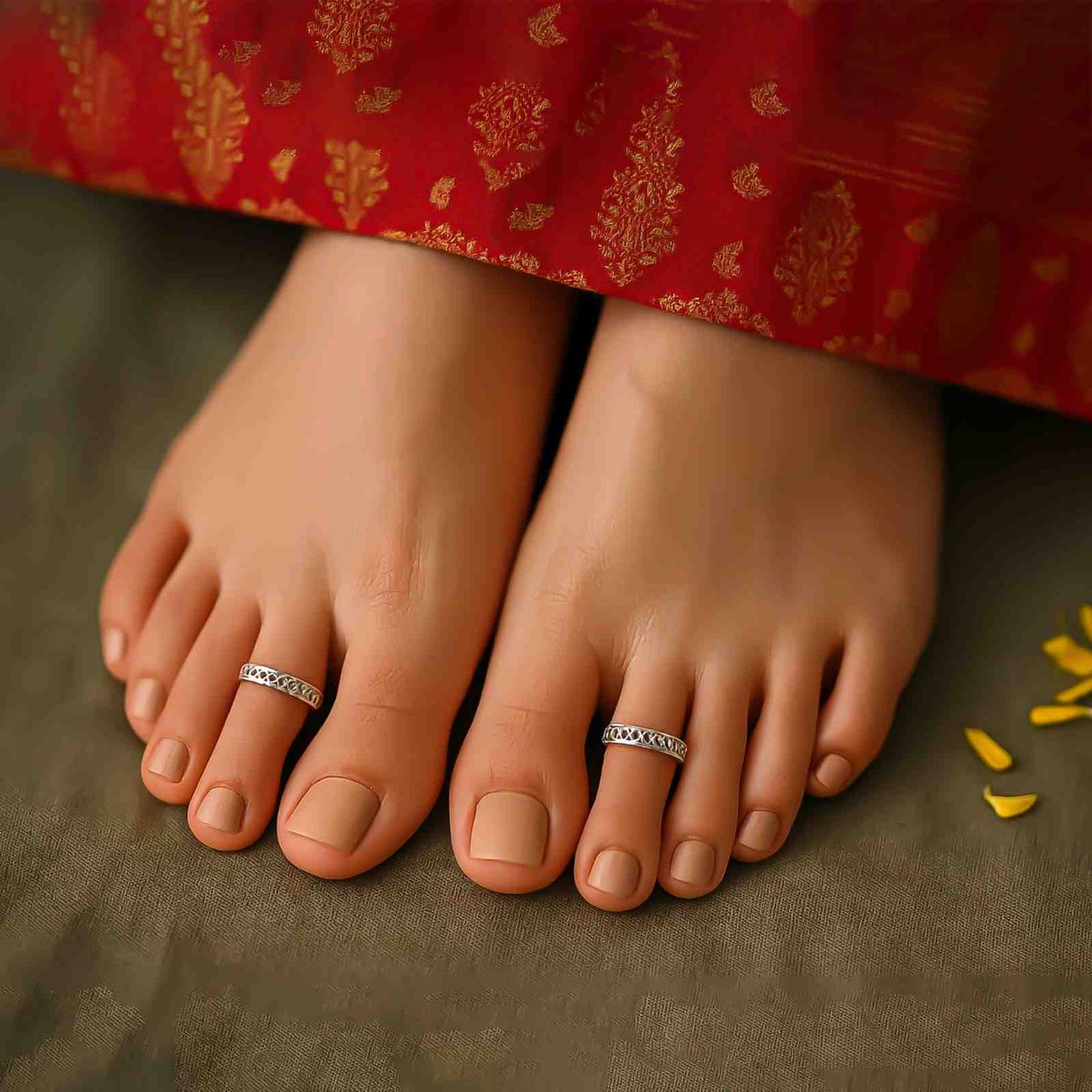 Silver Textured Open Band Toe Rings