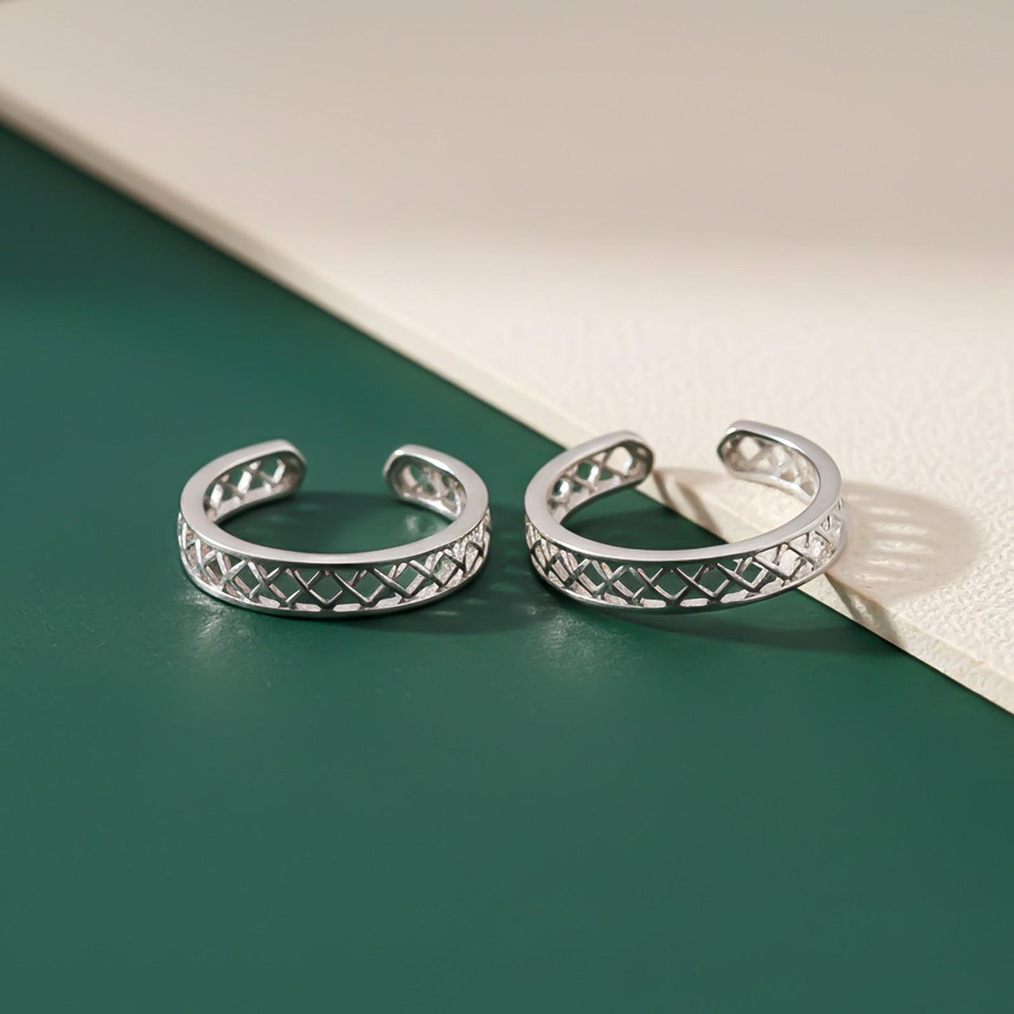 Silver Textured Open Band Toe Rings