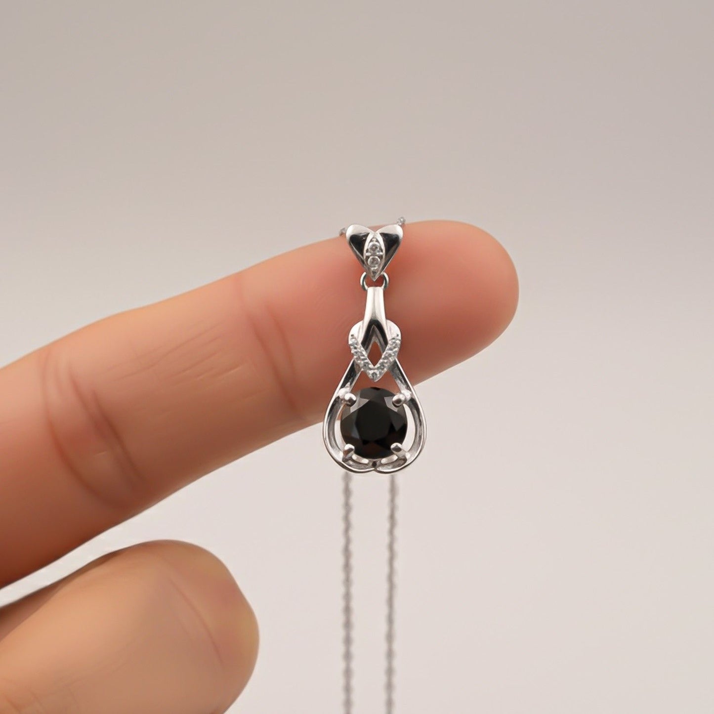 Silver Black Diamond Teardrop Pendant