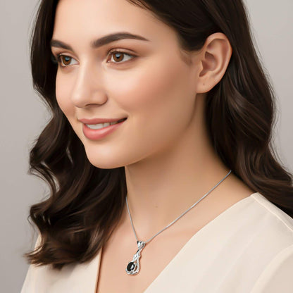 Silver Black Diamond Teardrop Pendant