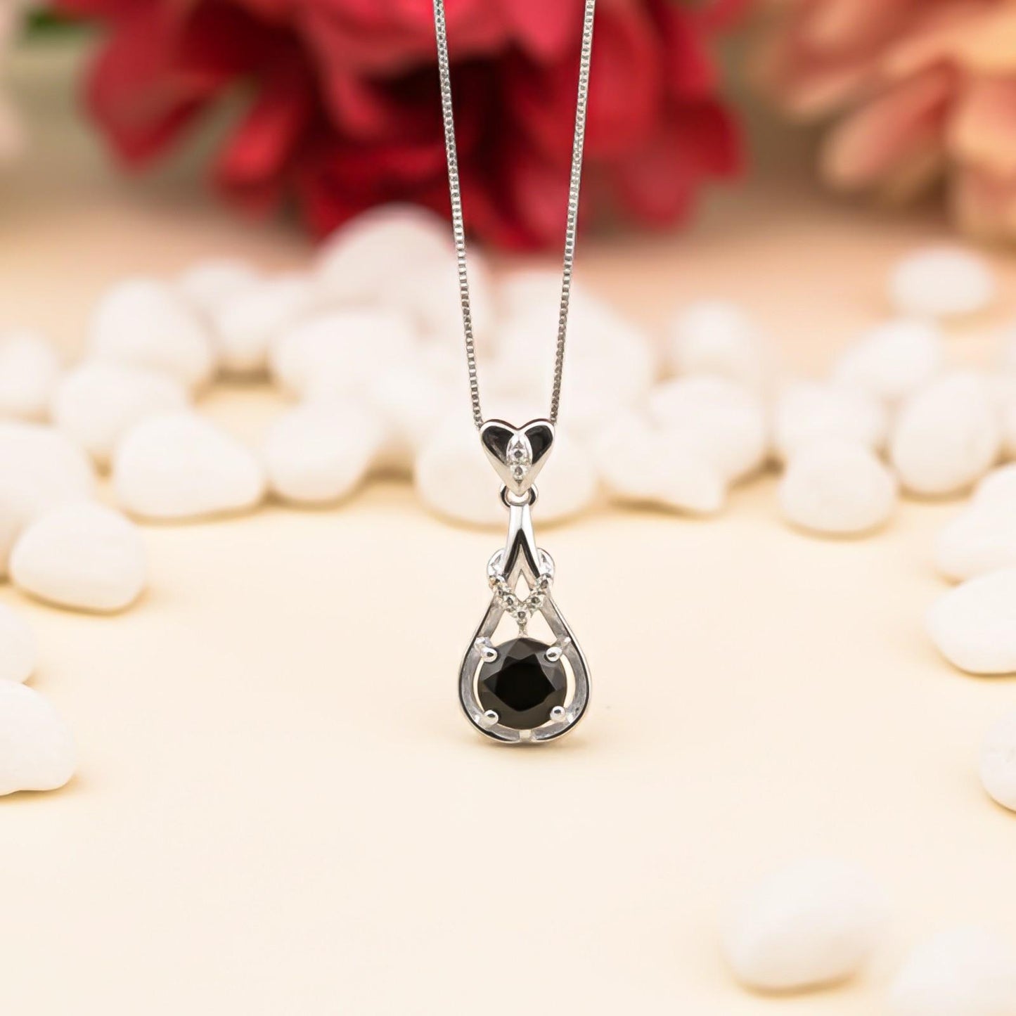 Silver Black Diamond Teardrop Pendant