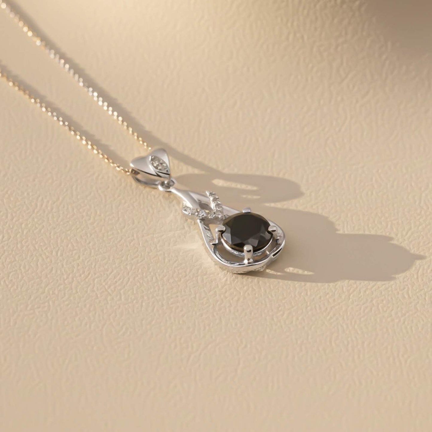 Silver Black Diamond Teardrop Pendant