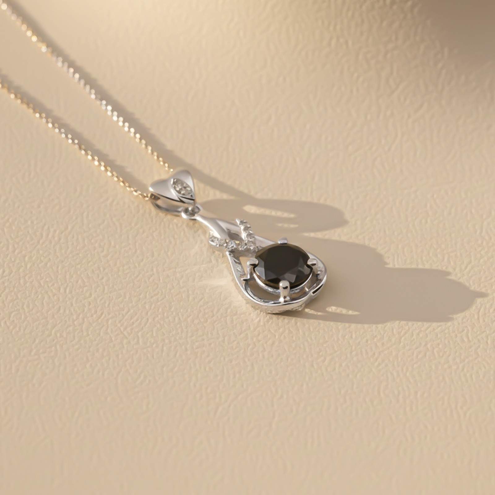 Silver Black Diamond Teardrop Pendant