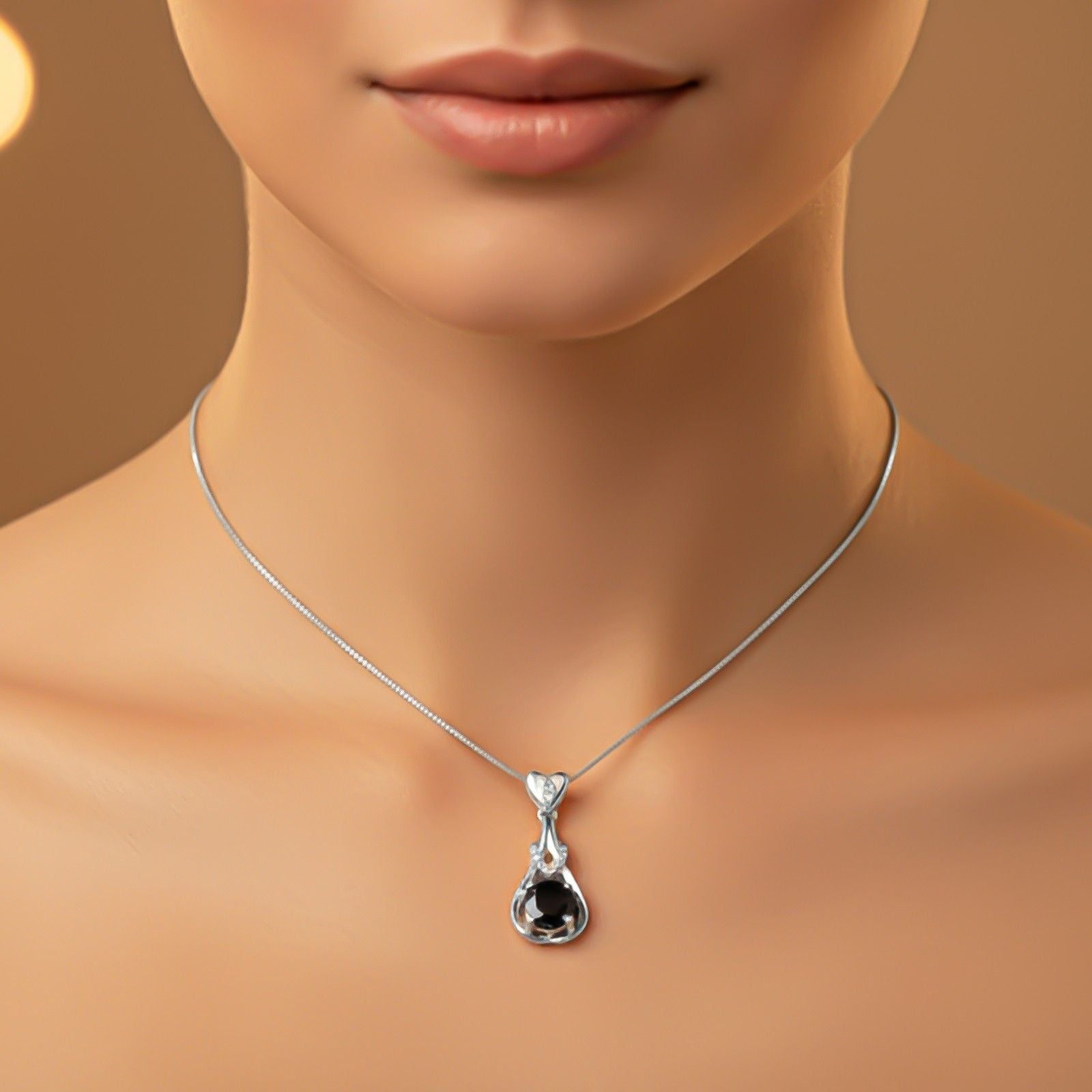 Silver Black Diamond Teardrop Pendant