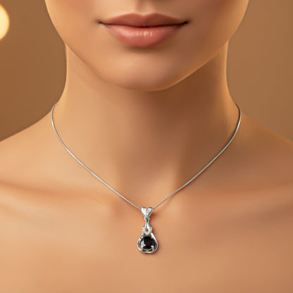 Silver Black Diamond Teardrop Pendant