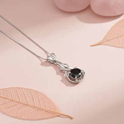 Silver Black Diamond Teardrop Pendant