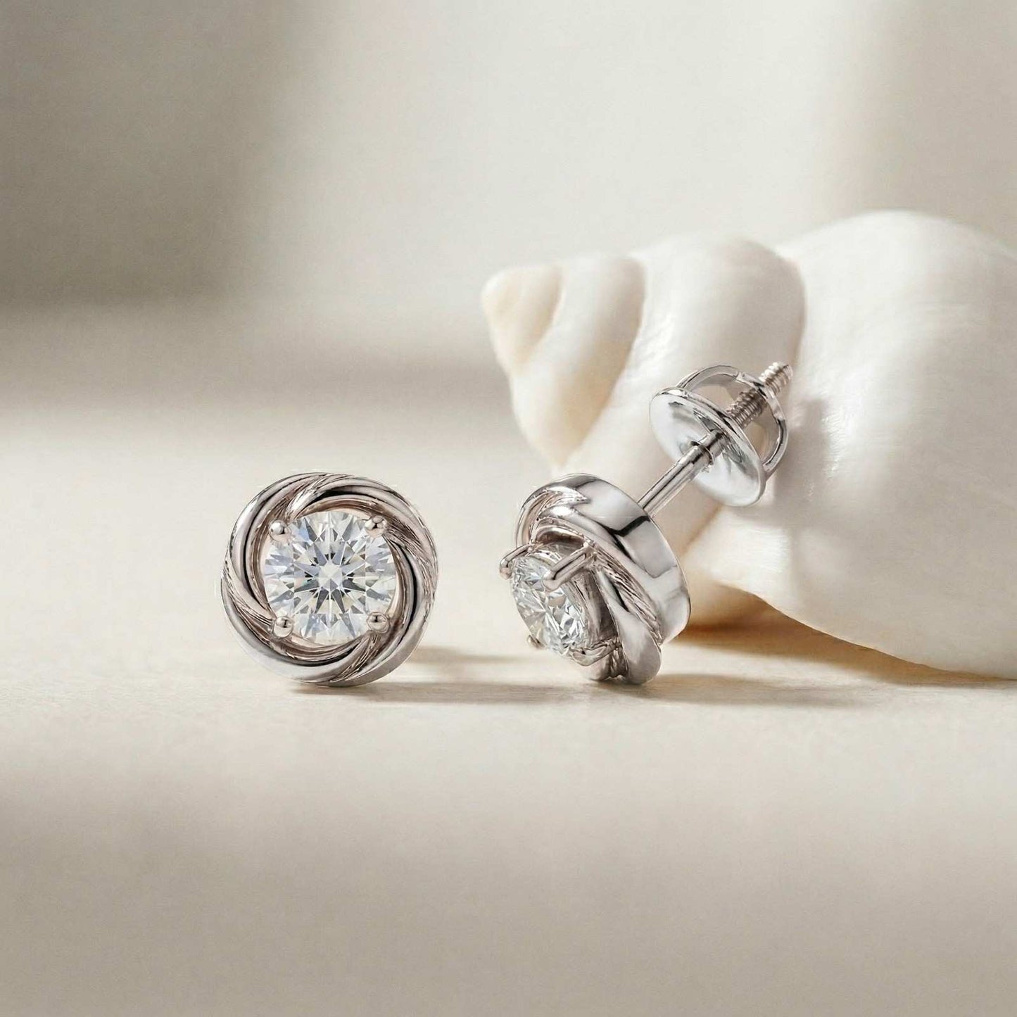 0.47Ct Moissanite Twisted Halo Stud Earrings