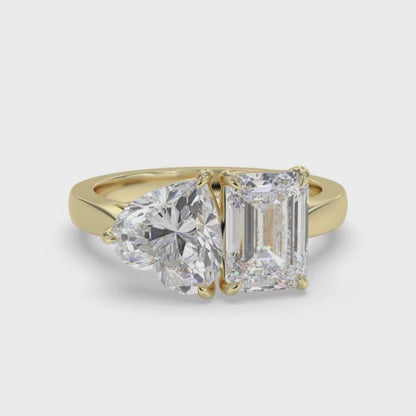 2Ctw Romantic Emerald & Heart Moissanite Ring for Women