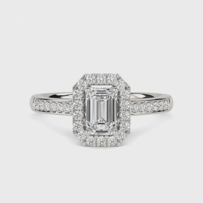 1Ctw Moissanite Elizabeth Emerald Halo Shoulder Ring