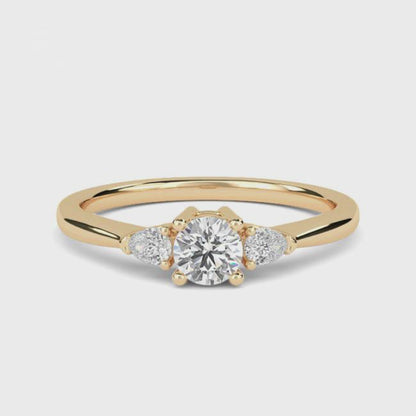 1Ct Moissanite Vega Round and Pear Trilogy Ring