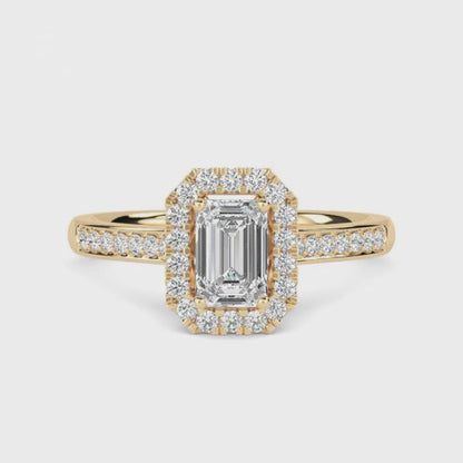 1Ctw Moissanite Elizabeth Emerald Halo Shoulder Ring