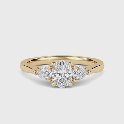 Silver Oval and Pear Moissanite Trilogy Ring