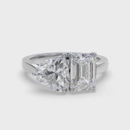 2Ctw Romantic Emerald & Heart Moissanite Ring for Women